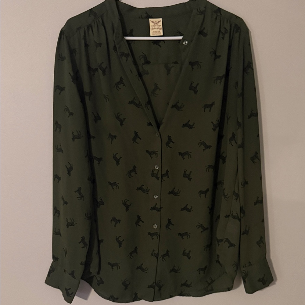 Womens Blouse with Black Horse Print